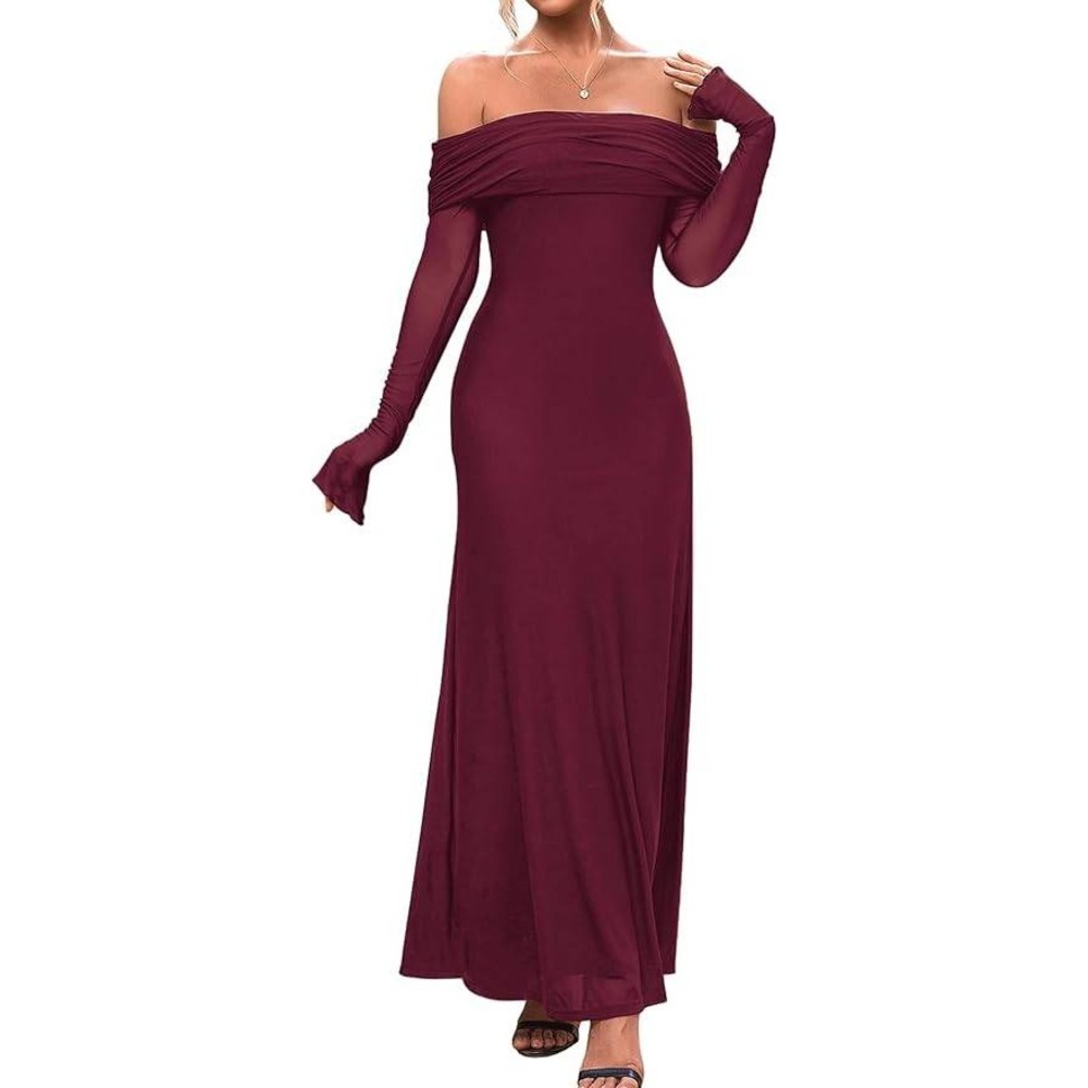 MSRP $76 KUTUMAI Women's M Off Shoulder Long Sleeve Maxi Formal Wedding Guest